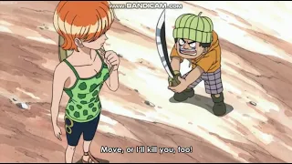 One Piece - Nami hits a child with her bo staff