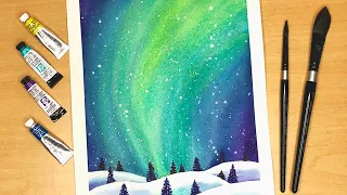 Watercolor Night Sky for Beginners - Northern Lights Tutorial
