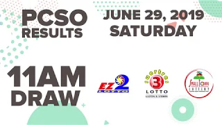 11AM PCSO Lotto Result Today | June 29, 2019 (Saturday)