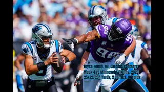 Bryce Young Week 4 Every Drop-Back, Pass, and Run Carolina Panthers vs Minnesota Vikings NFL 2023
