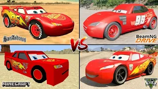 MINECRAFT LIGHTNING MCQUEEN VS GTA 5 VS GTA SAN ANDREAS VS BEAMNG DRIVE - WHICH IS BEST - Sublimator