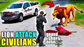 Escaped Lion Attacking People In GTA 5 - Police Animal Control Unit