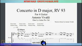 Antonio Vivaldi - Concerto in D major, RV 93 for 4 Guitar with TABs