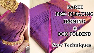 Saree Pre-pleating 🥻& Box folding | New Techniques for Beginners 💯😍#trending #saree #beauty #video