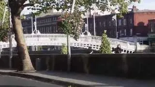 Driving next to the Liffey on the Quay in Dublin Ireland