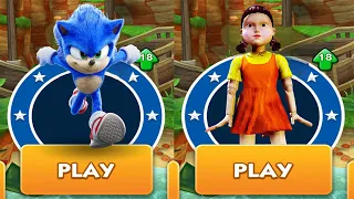 Sonic Dash vs Squid Game Doll - Movie Sonic vs All Bosses Zazz & Dr.Eggman Android Gameplay