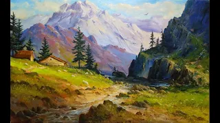 #56 Весенний ГОРНЫЙ ПЕЙЗАЖ маслом Часть 1. Как нарисовать горы | Mountain Landscape Oil Painting