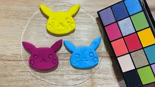Mixing “Rainbow Pikachu” Eyeshadow and Makeup Into Clear Slime! Satisfying Slime Video! ASMR