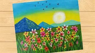 Sunrise Scenery Painting | Spring Landscape Painting | acrylic painting