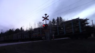 VR freight train T 3479 passed SAUVAMÄKI (km.0427+0052) level crossing in Hankasalmi, Finland