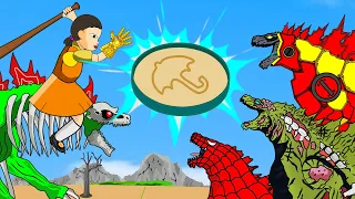 Squid Game (오징어 게임) vs Godzilla Iron Earth, Spider Godzilla Destroy Honeycomb Candy Challenge #42