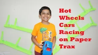 DIY Hot wheels cars racing on Paper Trax / Hot wheels super ramp with paper trax