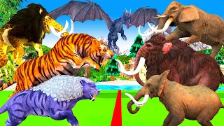 Giant Dragon vs Dinosaur vs Monster Lion Mammoth vs10 African Elephant Fight Cow Buffalo