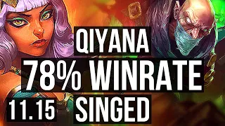 QIYANA vs SINGED (TOP) | 78% winrate, Godlike | BR Master | v11.15