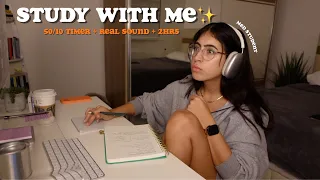 Study With Me ✨med student, 50/10, real sound, pomodoro timer + fireplace sound s