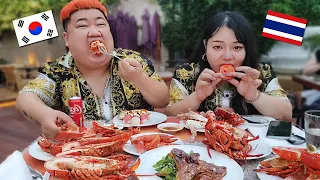 Pig brother and sister eating all lobster at Thai buffet ( 150kg Korean man, 90kg Thai woman )