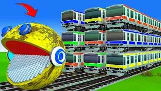 【踏切アニメ】あぶない電車 Fun Vs MS PACMAN vs TRAIN Fumikiri Railroad Crossing Animation #1