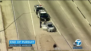 POLICE CHASE: Suspect detained after leading LAPD on erratic chase, abandoning car on 110 Fwy | ABC7