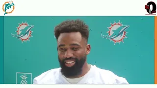 Miami Dolphins RB Raheem Mostert Meets with Media Practice 07 27 22    ** Camera was Getting Hit***