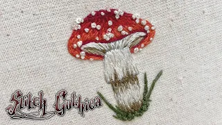 Fly Agaric Mushroom🍄 Embroidery Pattern Stitch Along Embroidery Tutorial- French Knot & Satin Stitch