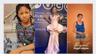 ANGEL UNIGWE NOLLYWOOD TEENAGE ACTRESS RECIEVED HER FIRST AMVCA TRAILBLAZER AWARD SEE HER REACTION 🥰