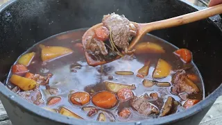 Dutch Oven  Beef Stew-Campfire Cooking!