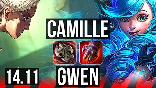 CAMILLE vs GWEN (TOP) | 9 solo kills, Legendary, 1000+ games, 11/2/1 | KR Master | 14.11