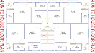 HOUSE PLAN DESIGN | EP 111 | 1700 SQUARE FEET FOUR-UNIT HOUSE PLAN | LAYOUT PLAN