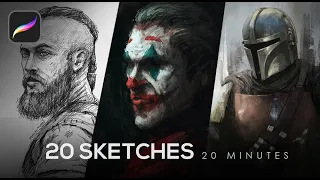 20 Sketches in 20 Minutes - Procreate Drawings Time Lapse | Sketchbook Tour