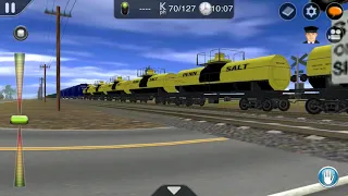 American CSX freight train comes to an emergency stop and struggles to get the train moving