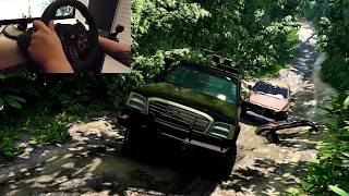 Jungle Car Rescue With a 4x4 Offroad Truck | BeamNG.drive - Steering Wheel Gameplay
