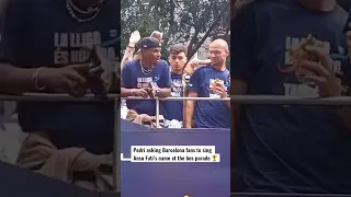 Pedri asking fans to cheer Ansu Fati’s name at the bus parade 🏆 #barcelona #football