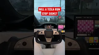 ⚠️Will A Tesla With FSD Run A Stop Sign? 😳🛑😩 Full Self Driving Beta #Shorts