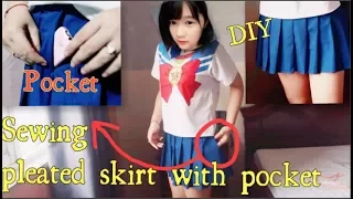 SEW | DIY Pleated skirt with pockets | How to sew Pockets into a skirt