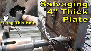 Saving a 4" Thick Plate with a Bad Torch Cut Hole - Horizontal Boring Mill - Manual Machinist