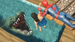GTA 5 Crazy Ragdolls | SPIDERMAN vs Alligator part 2