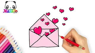 Как нарисовать ВАЛЕНТИНКУ конверт с сердечками на День святого Валентина | Простые рисунки