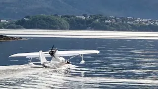 Searey seaplane taking off from beach