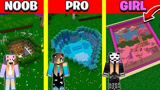 Minecraft Battle: UNDERGROUND SECRET BASE HOUSE BUILD CHALLENGE - NOOB vs PRO vs GIRL / Animation