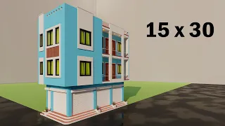 Corner house elevation,3D 15 by 30 corner house with shop plan,3D dukan or makan ka naksha,house map