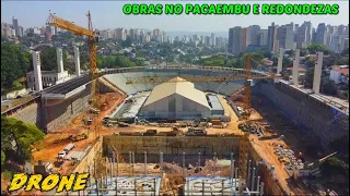 Drone mostra o avanço nas obras do Estádio do Pacaembu e redondezas - São Paulo