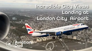 Amazing low level views on a City Flyer Embraer E190 to London City Airport 4K