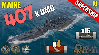 DAMAGE RECORD! Maine 4 Kills & 407k Damage | World of Warships Gameplay