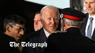 Joe Biden greeted by Rishi Sunak as he arrives in Belfast