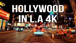 Hollywood in Los Angeles, Sunset Blvd, Hollywood Blvd | ASMR 4K Relaxing Nighttime Driving Video