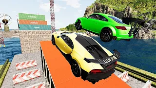 Super Cars Vs 100 Mega Container Jump Parkour - Speed Car Crash - BeamNG Drive