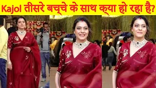 3rd Time Pregnant Kajol Devgan with Heavely Baby Bump in Red Saree