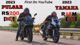 2023 Pulsar RS200 {BS7} vs Yamaha R15M {BS7} Drag Race 🔥🔥 | First On YouTube |