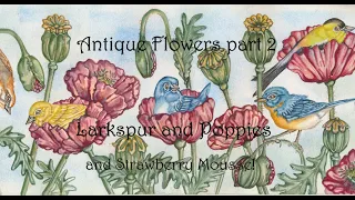 Antique Flowers part 2 /Larkspur and Poppies / Making  a Strawberry Mousse