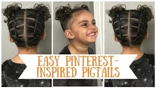 Easy beginner Pinterest inspired pigtail hairstyle tutorial for  curly short biracial toddler in 4K